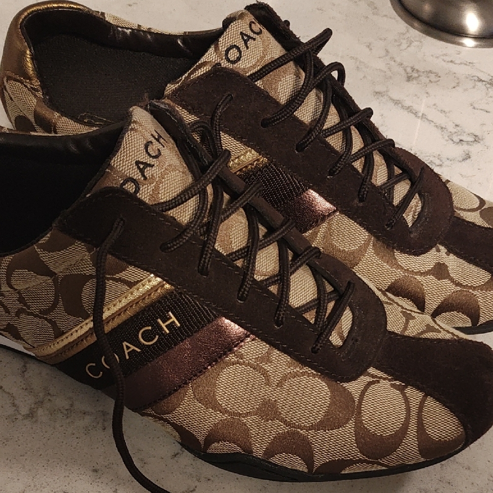 Coach Signature Brown and Gold Sneakers